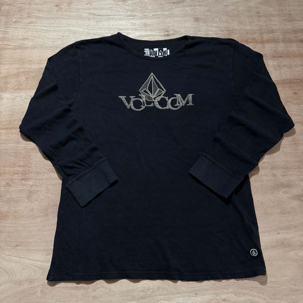 Volcom Black Thermal Waffle Knit Long Sleeve Logo Shirt Large